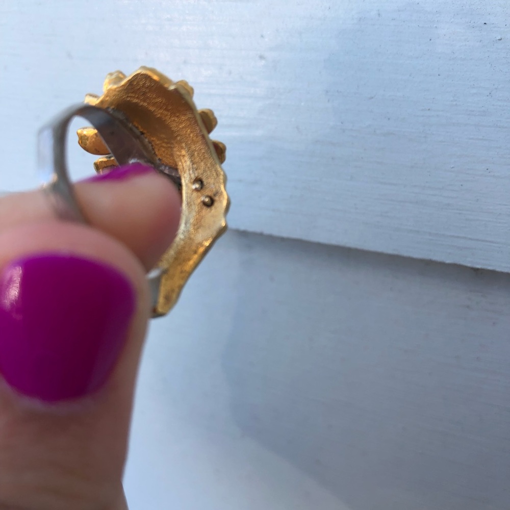Solid gold and silver enamel ring - Picture 5 of 6